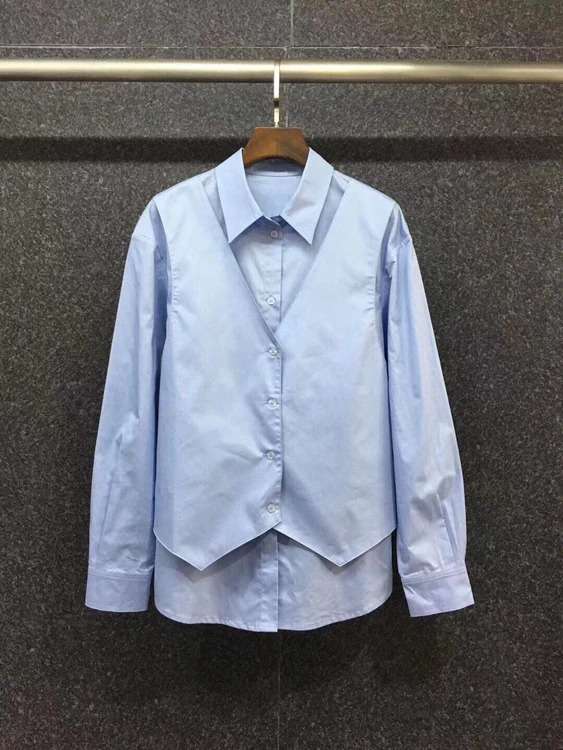 

Женский костюм-двойка, универсальная рубашка с длинным рукавом, однотонная декоративная имитация, 2021