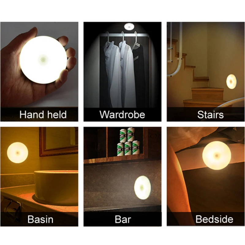 

6 LEDs Touch Sensor Night Light Flashlight Magnetic Base Wall Lamp USB Charged Circle Portable Dimming Night Lamp