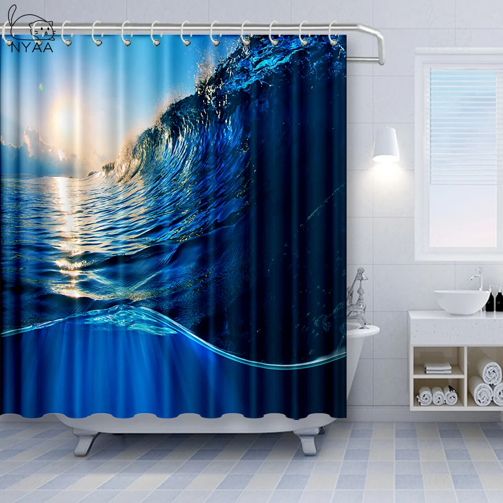 Vixm Surf Waves Caribbean Sea and Water Splash for Surfers Polyester Fabric Bathroom Shower Curtains with Hooks | Дом и сад