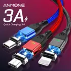 Магнитный кабель ANMONE USB Type-C, Micro usb, для iPhone, Samsung, Huawei, Xiaomi, 1 м, 2 м