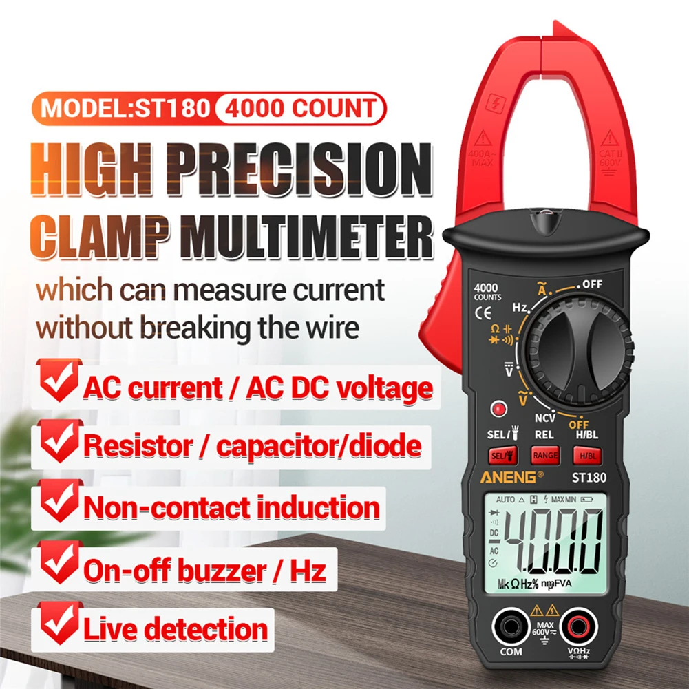 

ST180 4000 Counts Digital Clamp Multimeter AC/DC Current Ammeter Voltage Tester Meter Car Amp Hz Capacitance NCV Ohm Tester Tool