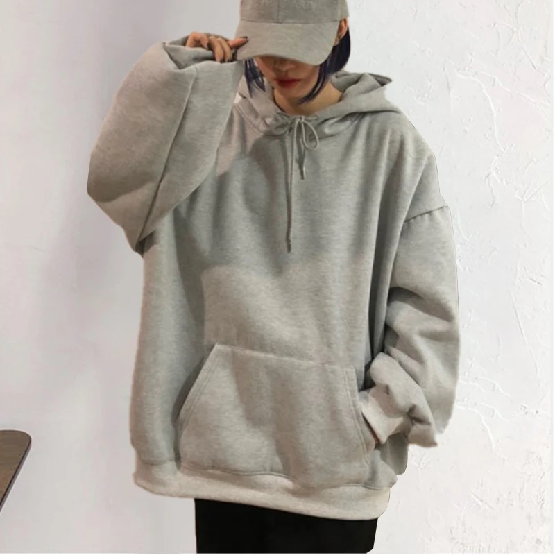 Korea Pop Woman Solid Hoodie Sweatshirt Spring Autumn Preppy Art Style Mujer Pullover Fashion Loose Tops Couple Lovers Hoodie