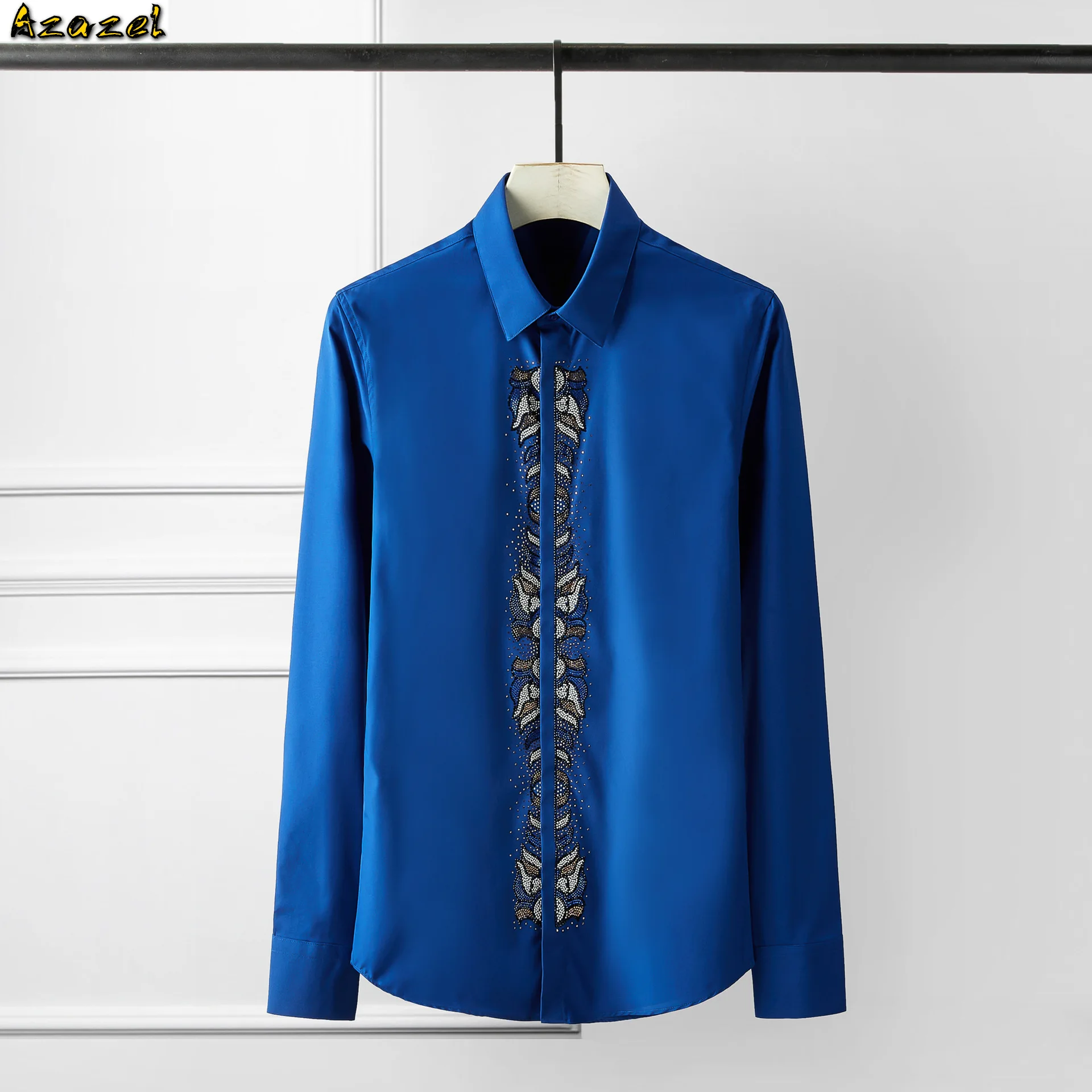 

Azazel Men Shirt Luxury Placket Diamond Long Sleeve Mens Shirts Fashion Cotton Long Sleeve Mens Dress Shirts Party Shirt Man