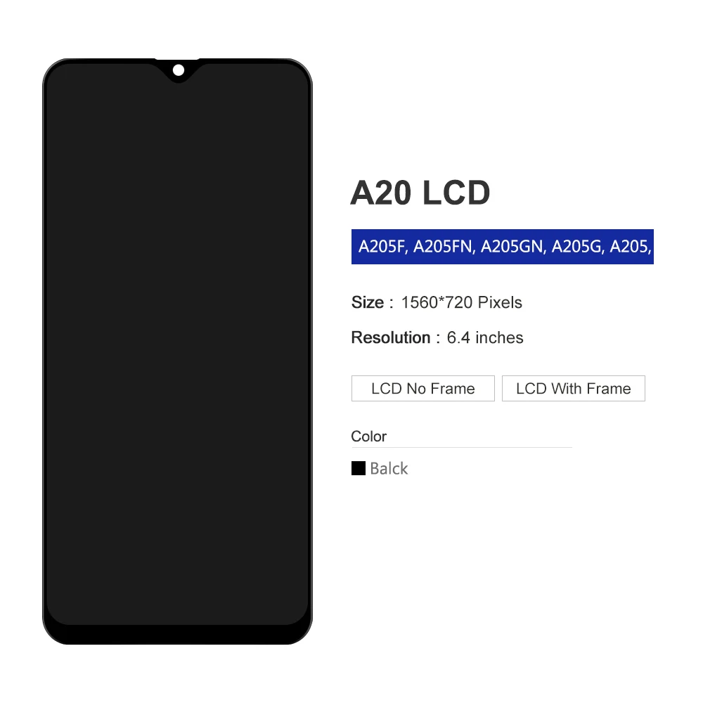 Pantalla t&aacute;ctil LCD Super AMOLED de 6,4 pulgadas para Samsung Galaxy A20, A205, SM-A205F, con cubierta de bater&iacute;a A20, A205FN, A205GN-1