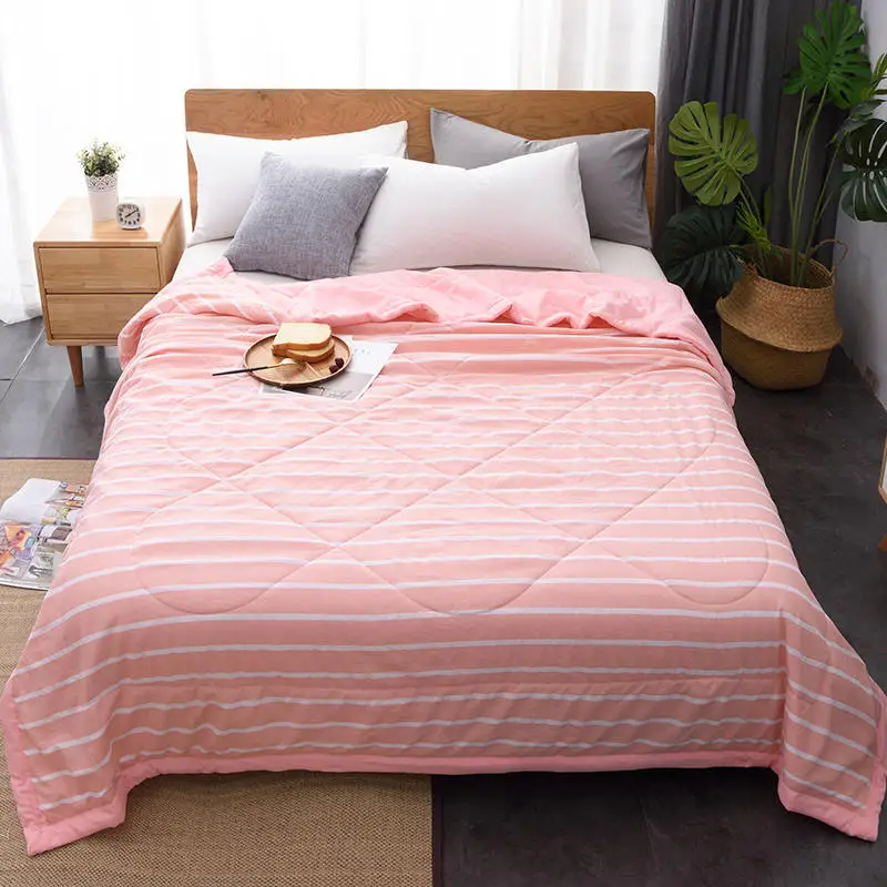 Летнее стеганое одеяло в полоску японском стиле мягкое тонкое покрывало для