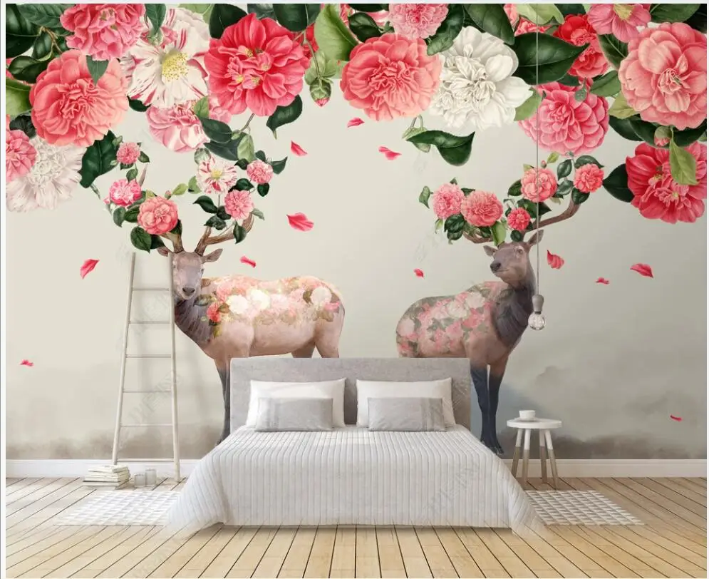 

3d photo wallpaper custom mural on the wall Modern art flowers forest deer living room Wallpaper for walls in rolls home decor