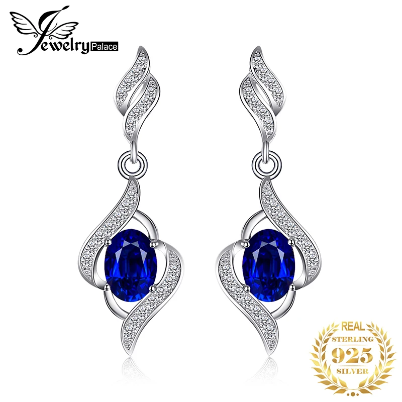 Jewelrypalace 2.2ct создан синий сапфир Длинные висячие серьги натуральная 925 | Серьги -32236863853