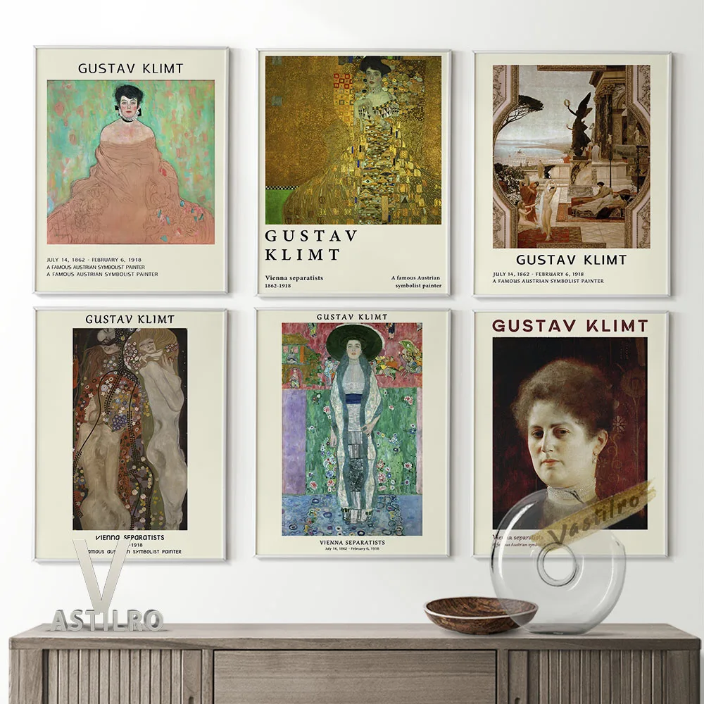 

Gustav Klimt Exhibition Museum Prints Poster Abstract Figure Portrait Wall Art Silk Canvas Modern Room Home Decorate Painting