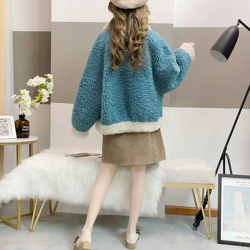 Модное пальто из овечьей шерсти женское 202 осень-зима флисовая теплая куртка с