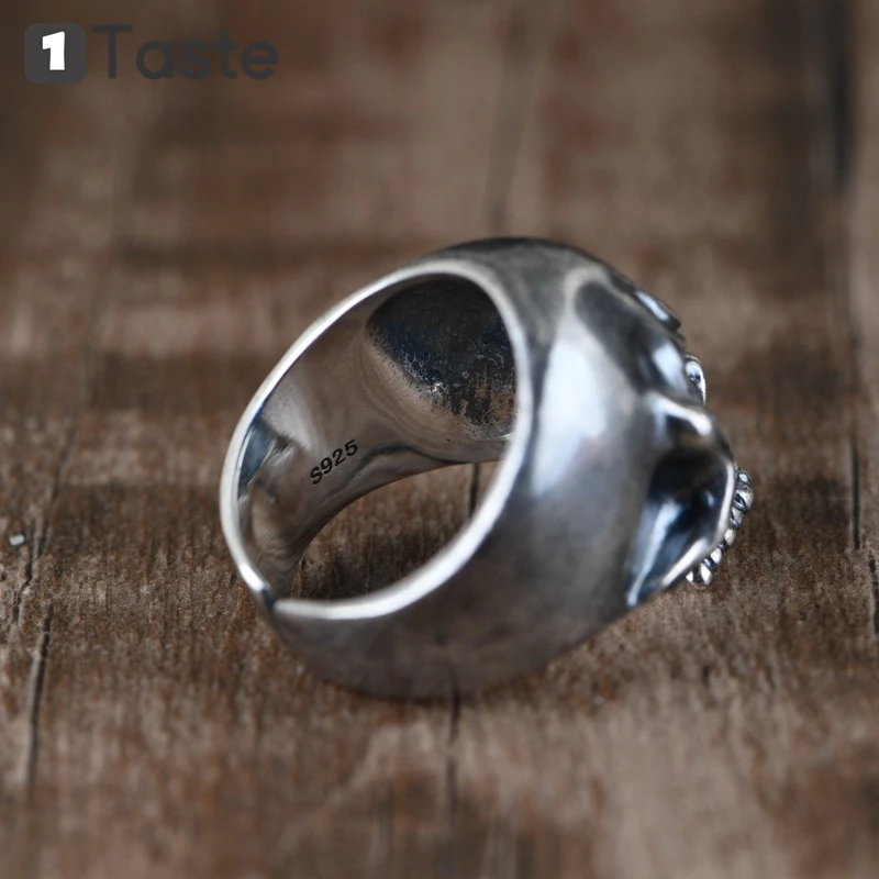 

ONE TASTE Real 925 Sterling Silver Skull Men's Ring Punk Hip Hop Rock Rap Fashion Rings Female Fashion Accessories