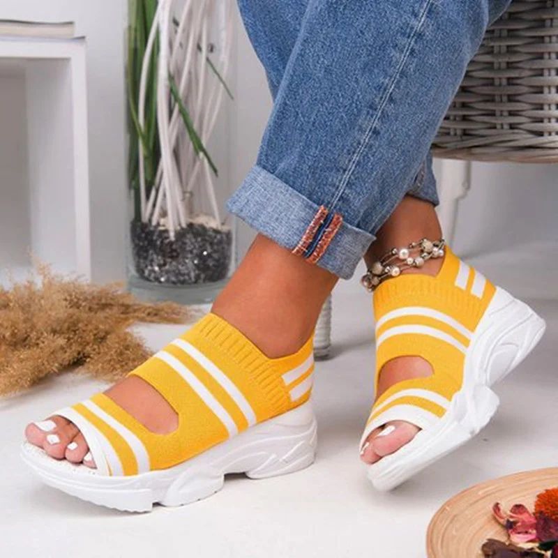 

Sport Style Women's Casual Sandals Wedges Footwear Summer Platform Woman Shoes Female Slip on Peep Toe Knitted Ladies Sneakers