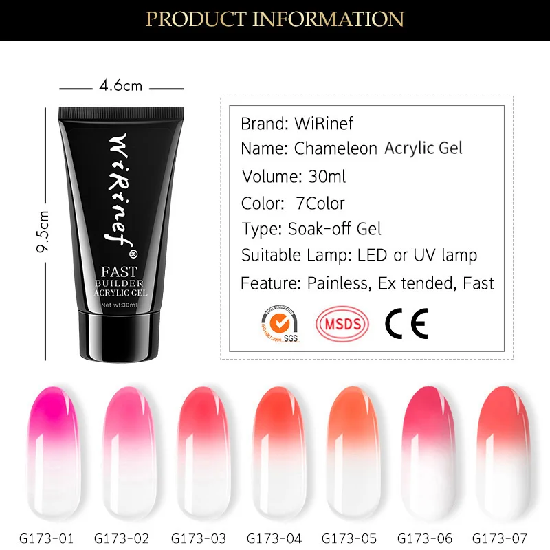 

WiRinef 30g Poly Extension Nail Gel Acrylic Gel Slip Solution Temperature Changing Gel UV LED Builder Gel