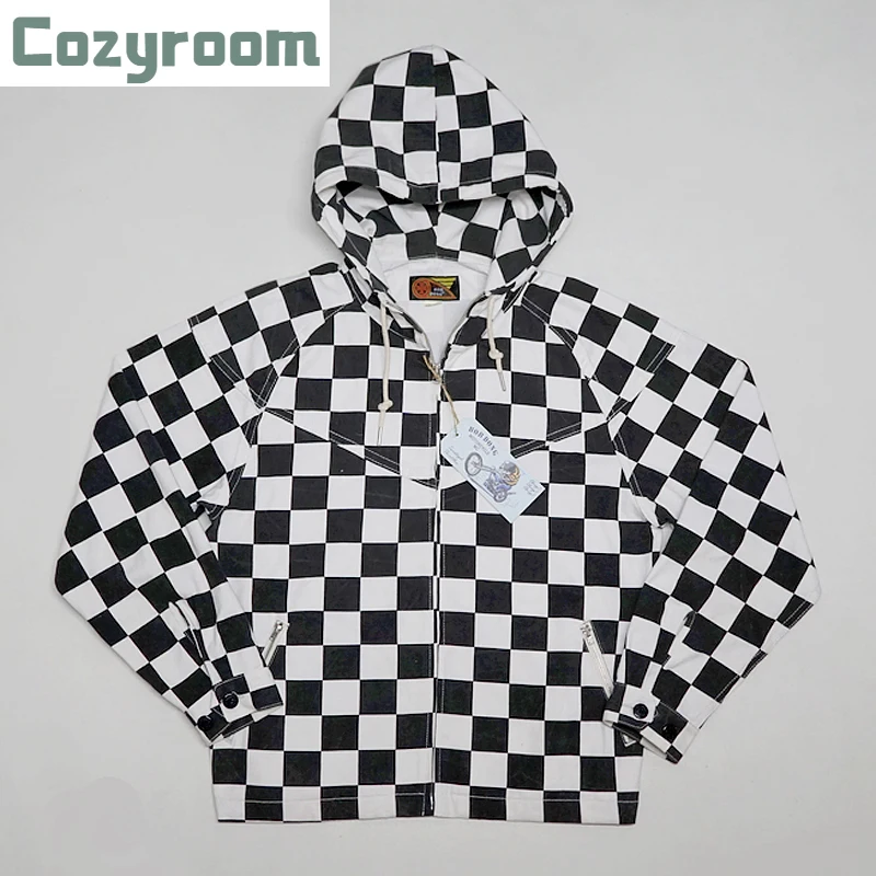 

Куртка Cozyroom мужская легкая в клетку, винтажная Осенняя толстовка на молнии, на байкерском стиле, черно-белая