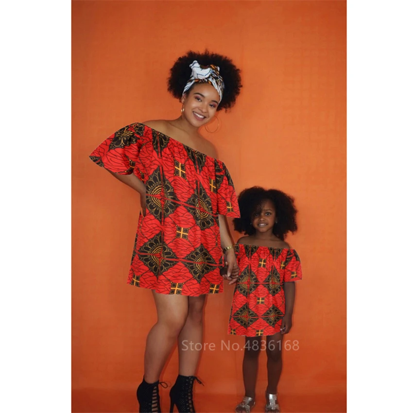 

African Dresses for Women 2020 News Shoulder Off Dashiki Print Plus Size Girl Summer Fashion Ladies African Clothes Kid Clothing