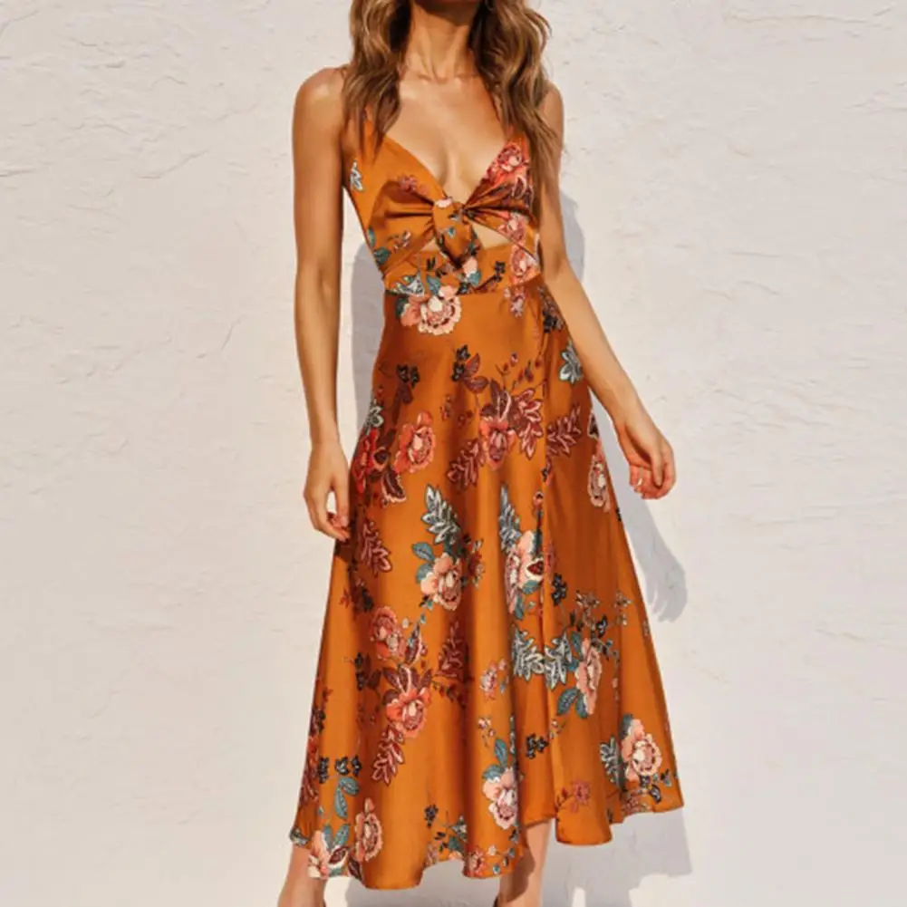 

Ladies Dress Floral Print Women Sexy Deep V Neck backless Sleeveless Dress for Women Summer A-Line Maxi Dress vestido de mujer