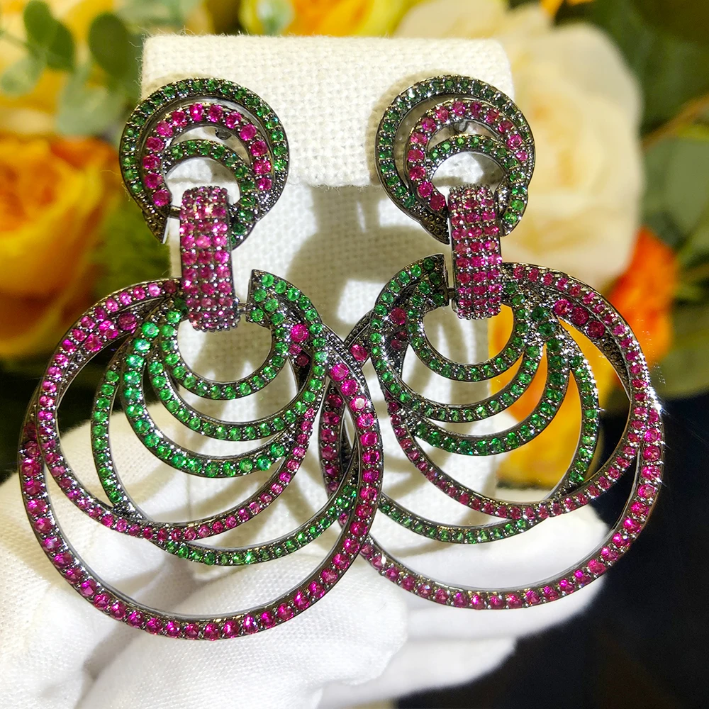 

Blachette Trendy Luxury High Quality Geometric Round Pendant Earrings Women's Wedding Party Daily Anniversary Zircon Jewelry
