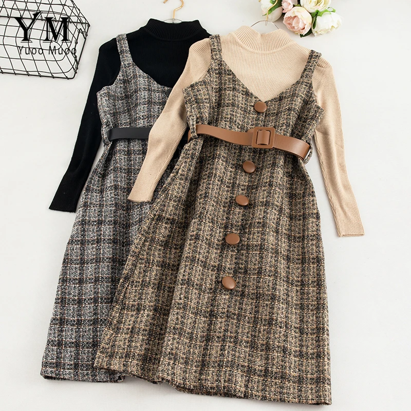 Женское винтажное платье YuooMuoo брендовый стильный комплект из двух предметов