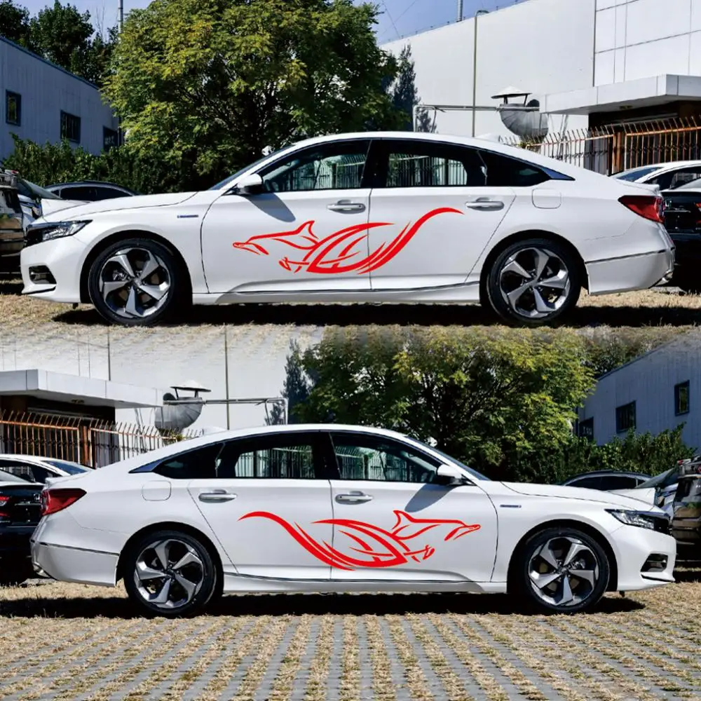 

2pcs Dolphin Totem Car Sticker Car Body Racing Side Door Long Stripe Stickers Auto Vinyl Decal Car Stickers and Decals Dropship