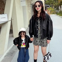 family matching outfits faux leather jacket female pu slim black zipper biker coat mom and me daughter coats women campera mujer
