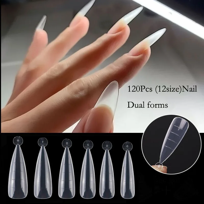 

1Box Clear Dual Forms For Extension Top Tips Mold Full Cover Nail System Stiletto False Nails Quick Build Poly UV Gel Builder