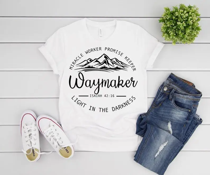 

Christian Jesus Waymaker Miracle Worker Promise Keeper T-Shirt Cotton Letter print Graphic O neck unisex Short sleeve Top Tees