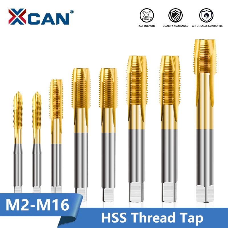 

XCAN HSS Thread Tap M2-M16 TiN Coating Machine Plug Tap Straight Flute Screw Thread Tap Drill Metal Threading Tools Metal Drills