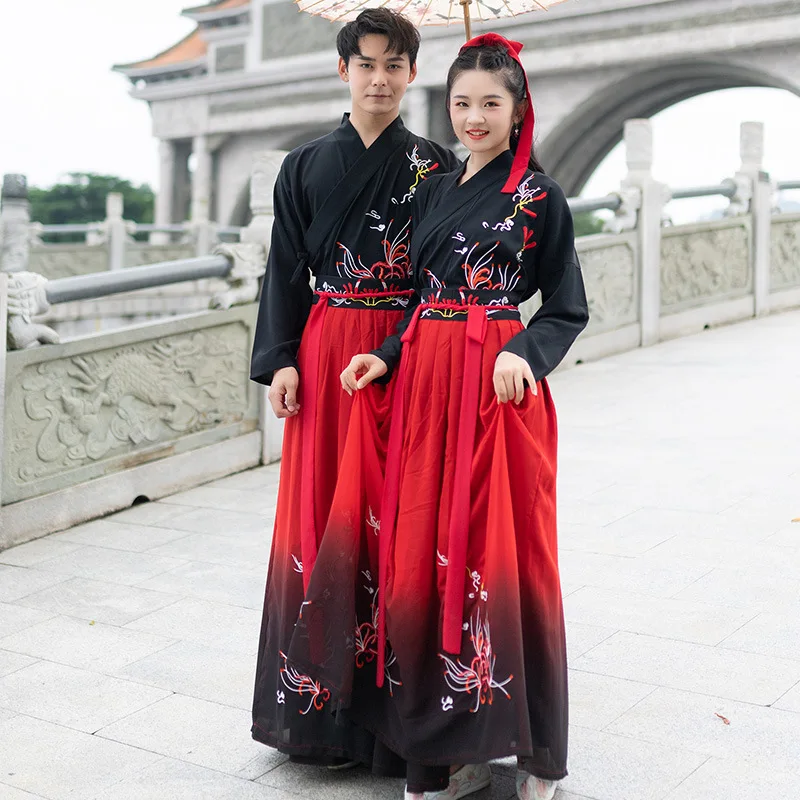 

Embroidery Classical Dance Costume Neutral Hanfu Festival Outfit Women Men Fairy Dress Folk Stage Performance Clothes DF1494