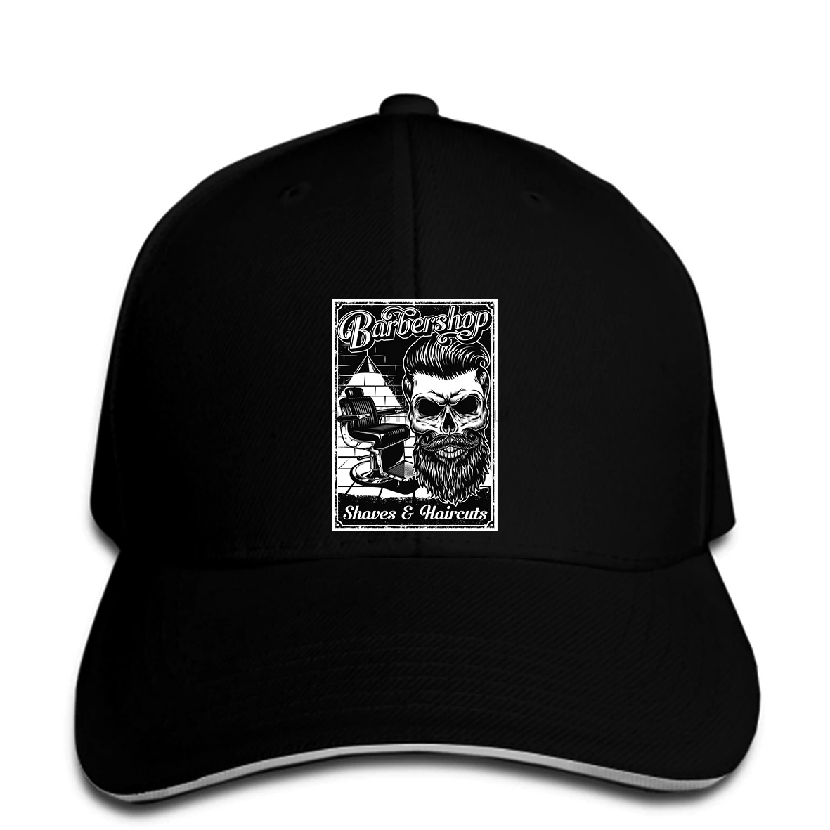 

Baseball cap Baseball caps Uomo Skull Barber Shop - maglietta 100% cotone - NERO Quality Print hats Men Printing snapback