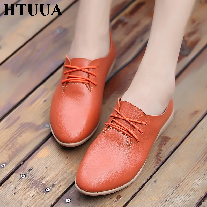 HTUUA/женские туфли-оксфорды из натуральной кожи Повседневная обувь на шнуровке с