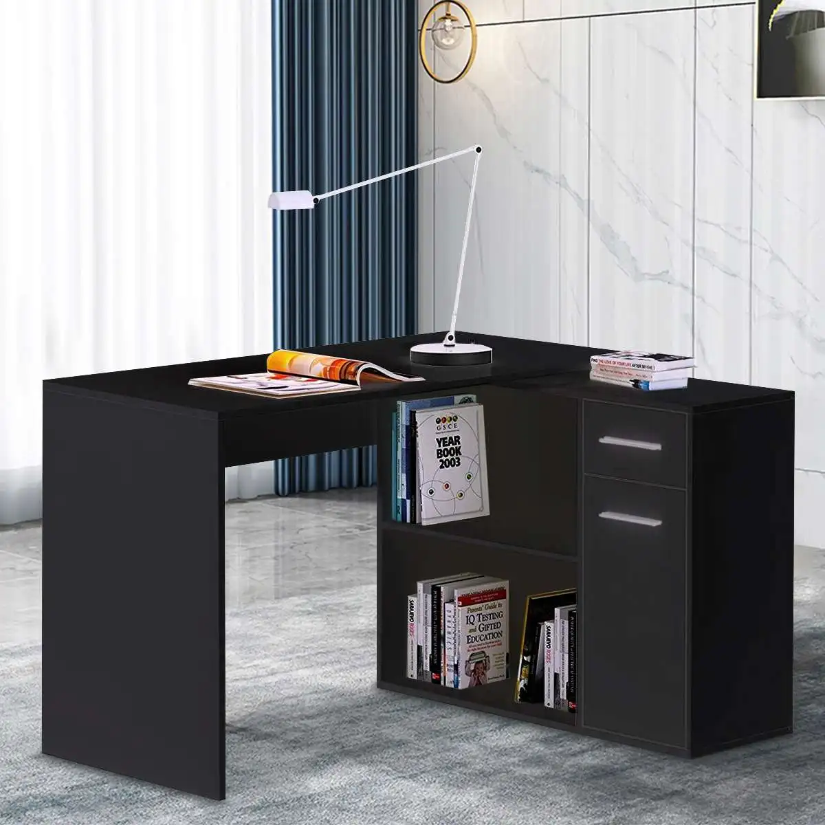 

L-Shaped Corner Computer Desk Table Study Table PC Workstation with Storage Shelf Multi-functional Office Computer Table