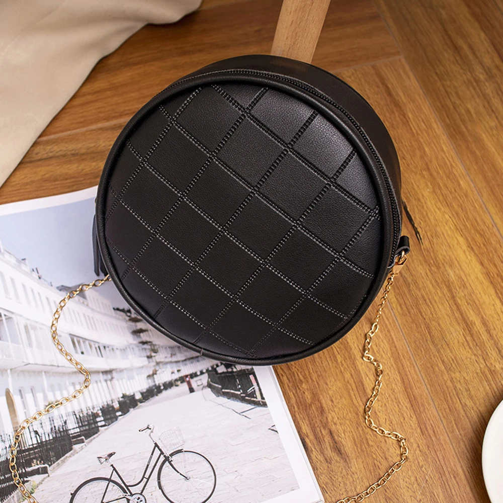 Ретро-чехол маленький круглый кожаный кошелек для монет Сумка с цепочкой на