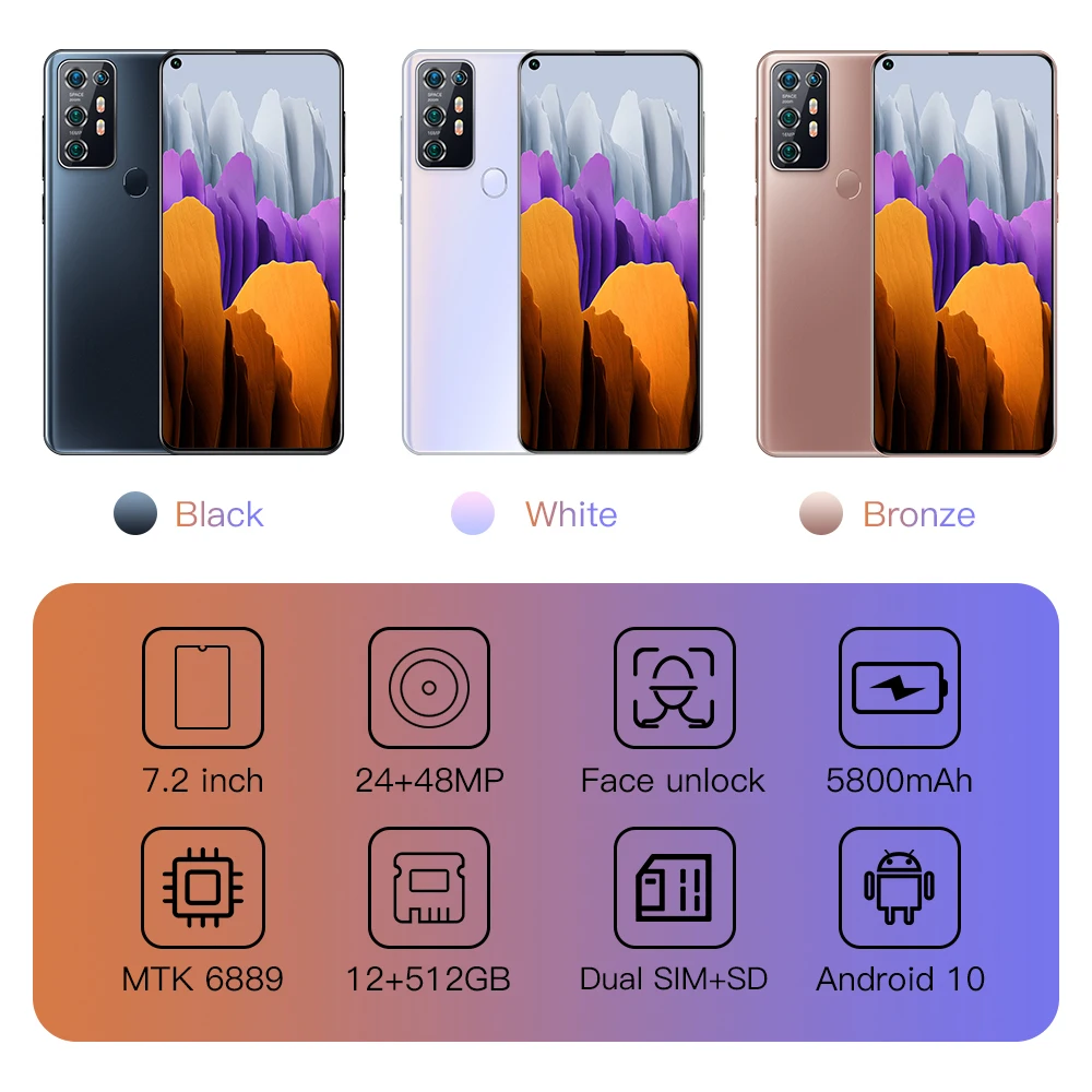 

2021 Note30U Pro Smartphone Android 10.0 Cell Phone 12+512G 7.2inch Full Screen Smart Phone Unlocked GPS WIFI Cell Mobile Phone