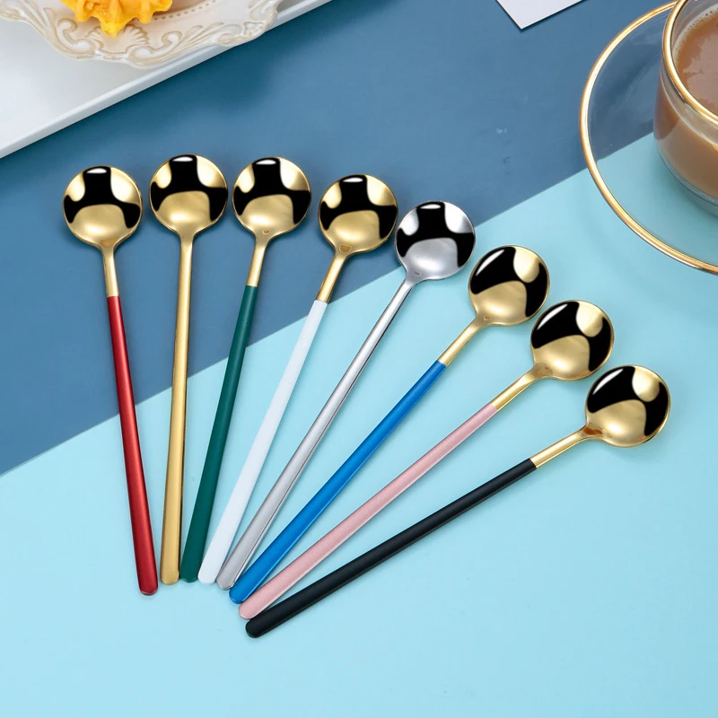 Ложка для перемешивания кофе чая радужного цвета с длинной ручкой ложки