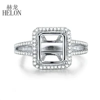 HELON 7.7x8.6mm Emerald Cut Solid 14K White Gold  Natural Diamonds Women Fine Jewelry Semi Mount Engagement Wedding Ring Setting
