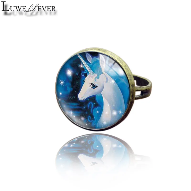

New 3572 Horse Fashion Adjustable Bronze Ring 30mm Round Glass Rings Charm Jewelry For Unisex Teenagers Gift