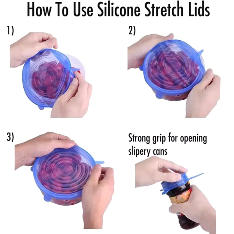 Силиконовые растягивающиеся крышки многоразовые для пищевых контейнеров