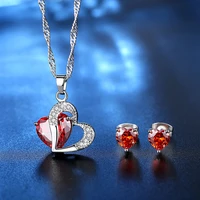 trendy love heart sharp cubic zirconia necklace earrings set fashion color optional party jewelry sets for