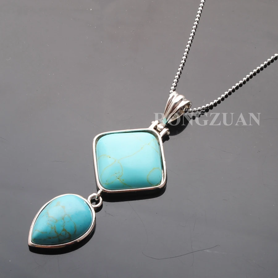 Turquoise Несколько кулон из натурального камня бусины лазурит авантюрин аметистов ожерелье ISES ожерелье серебряная цепь 1" женские ювелирные изделия TBN387 - Окраска металла: Turquoise