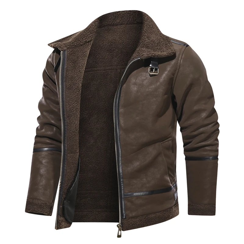 Куртка-бомбер мужская приталенная из овечьей кожи мотоциклетная бархатная