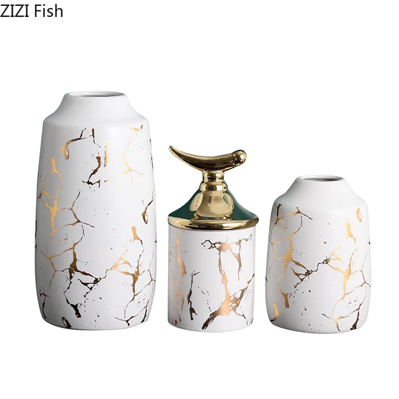Скандинавская керамическая ваза черная Золотая мраморная текстура вазы для