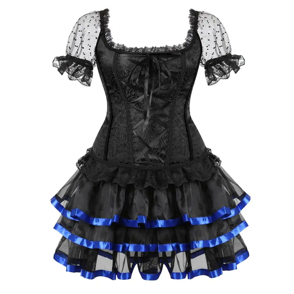 Викторианский стиль блузка-корсет с прозрачными рукавами на плечах и цветочной