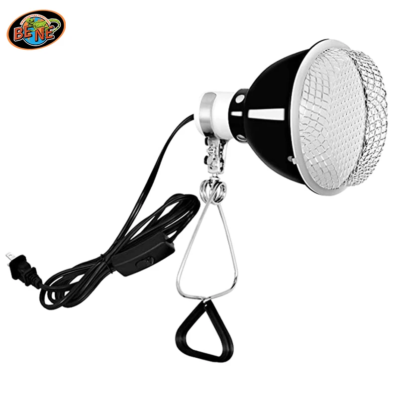 

220-240V 75W Reptile Dome Light Clamp Lamp Fixture with 5.5 Inch Aluminum Reflector and Metal Guard for Amphibian PT-55WHDMAC