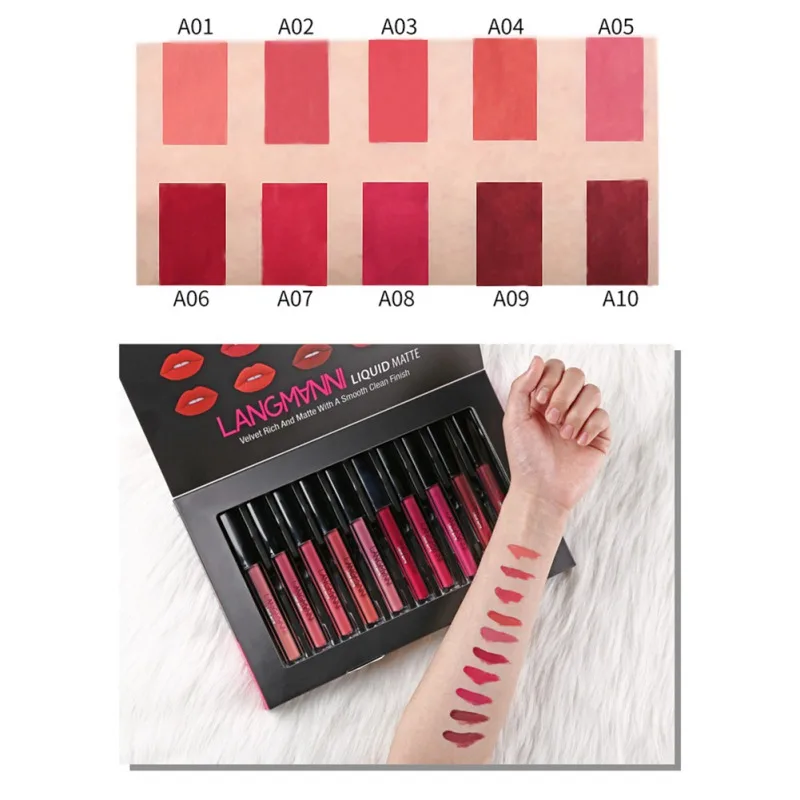 10 шт Бархатный матовый блеск для губ Набор стойкая водостойкая антипригарная