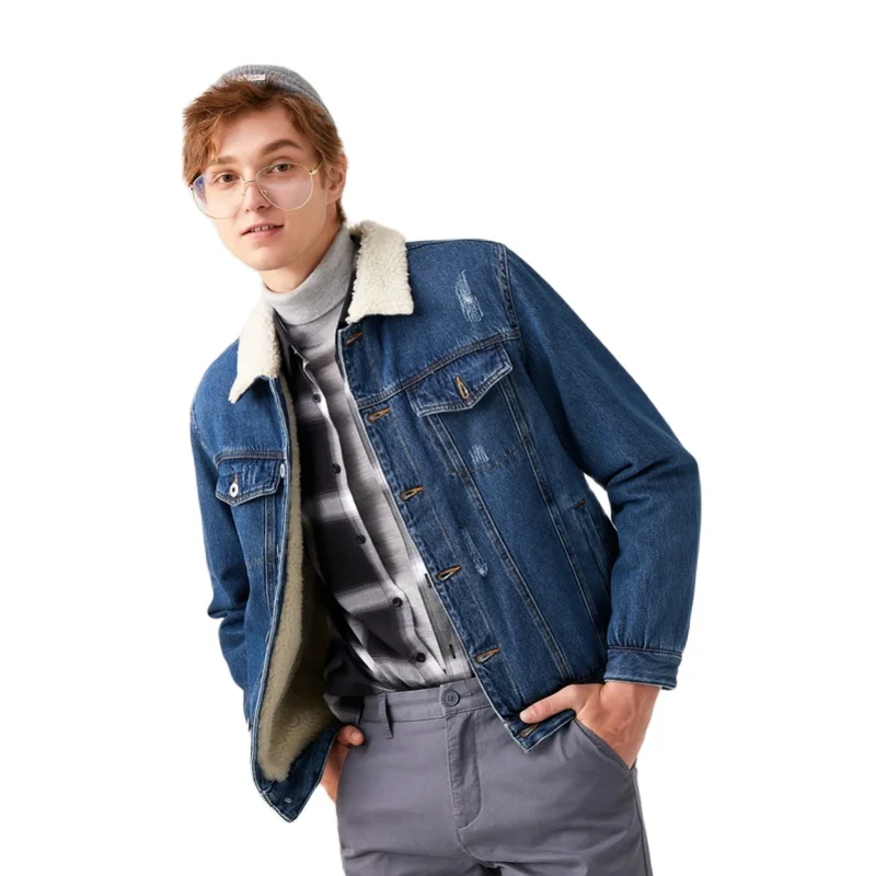 Куртка Semir Мужская бархатная из денима модная утепленная одежда имитация овечьей