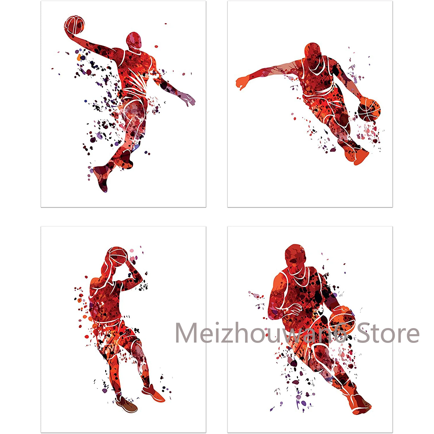 

Basketball Wall Art Watercolor Metal Tin Sign Set of 4 (8x12) Inch Poster Sign Metal Plaque Bedroom Living Room Gift Idea