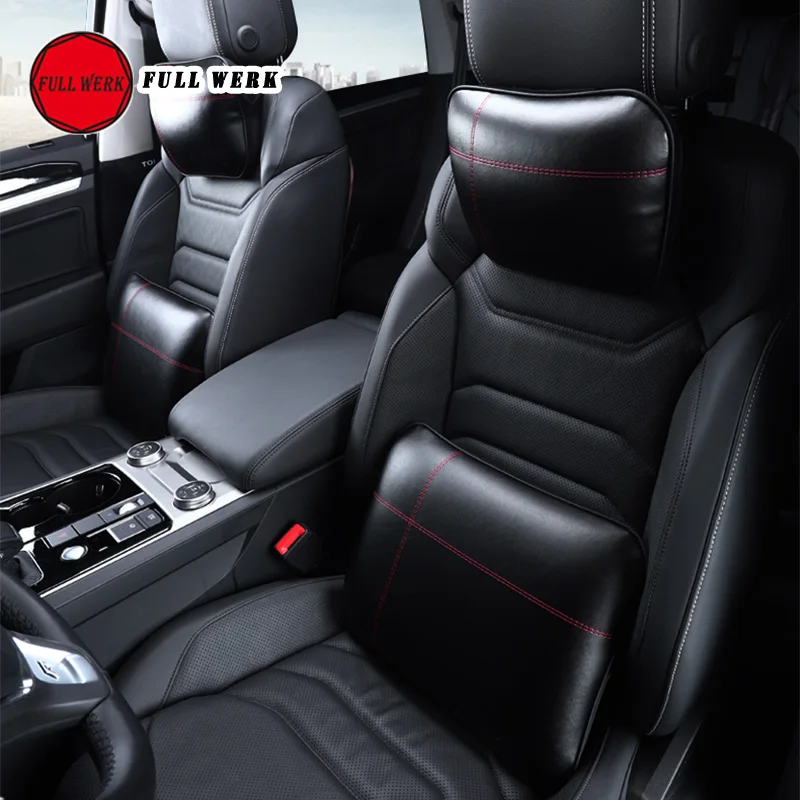 

Leather Breathable Memory Foam Car Neck Rest Headrest Cushion Pillow Back Lumbar Support for Touareg 19 Interior Accessories