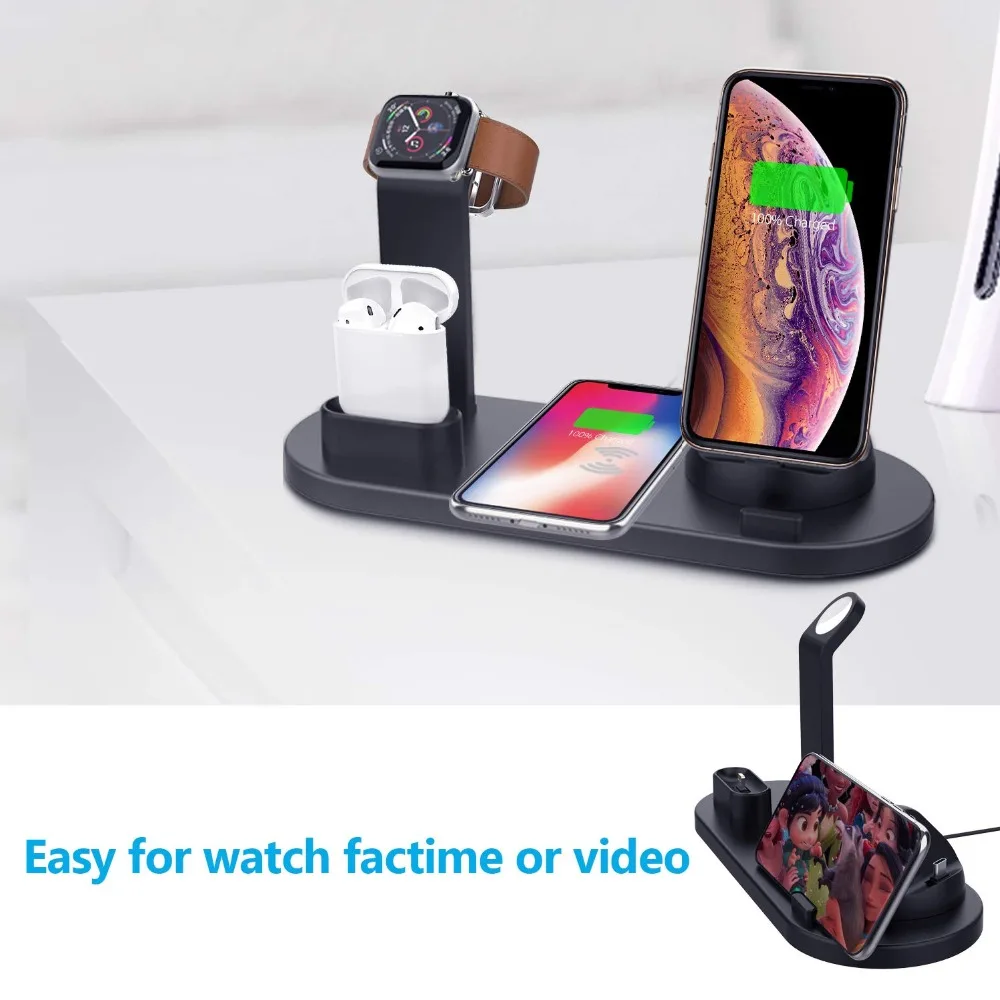 4 в 1 Norwolf 10 Вт Qi Беспроводное зарядное устройство для iPhone X XS XR 8 Plus Быстрая Зарядка Док-станция для Apple Watch iWatch Airpods