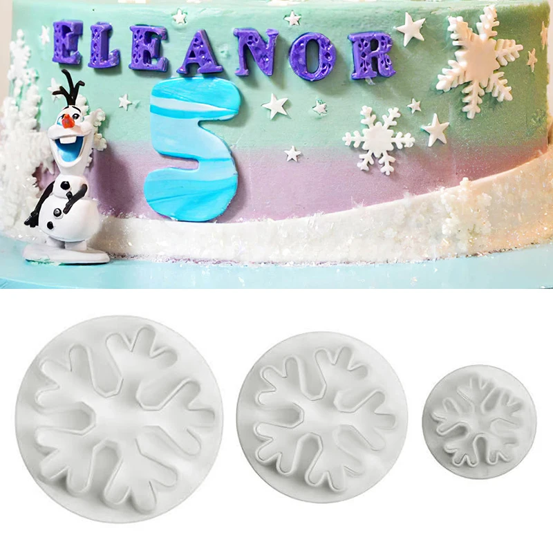 3PCS Snowflake DIY Christmas Cartoon Biscuit Mould Cookie Cutter 3D Biscuits Mold  Plastic Baking Mould Cookie Decorating Tools