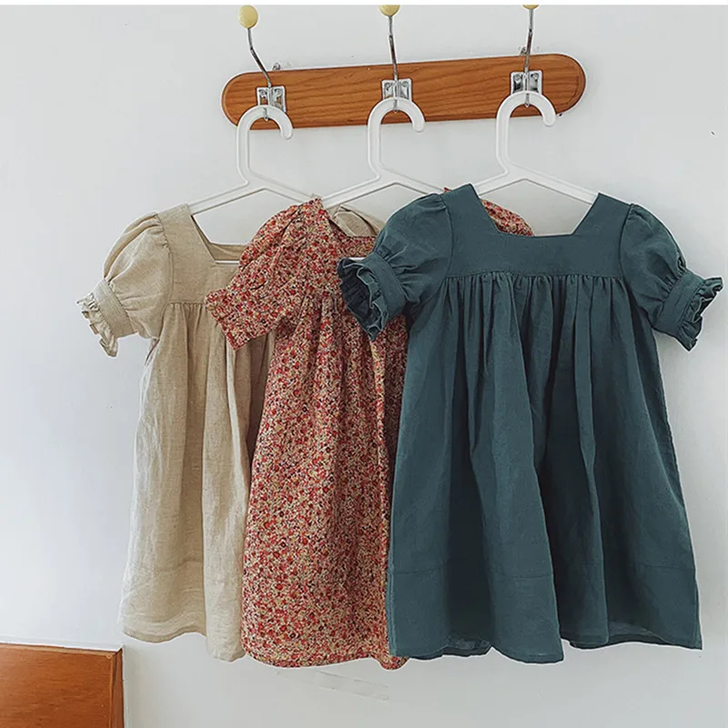 

2021 Girls Summer Loose Dress Children's Cotton Linen Dresses Kids Clothes Baby Girls One Piece Sundress Toddler Casual Clothing