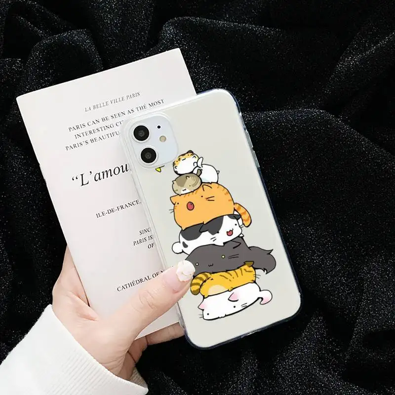 

Cute cartoon cat animal Phone Cases Transparent for iPhone 6 7 8 11 12 s mini pro X XS XR MAX Plus cover funda shell